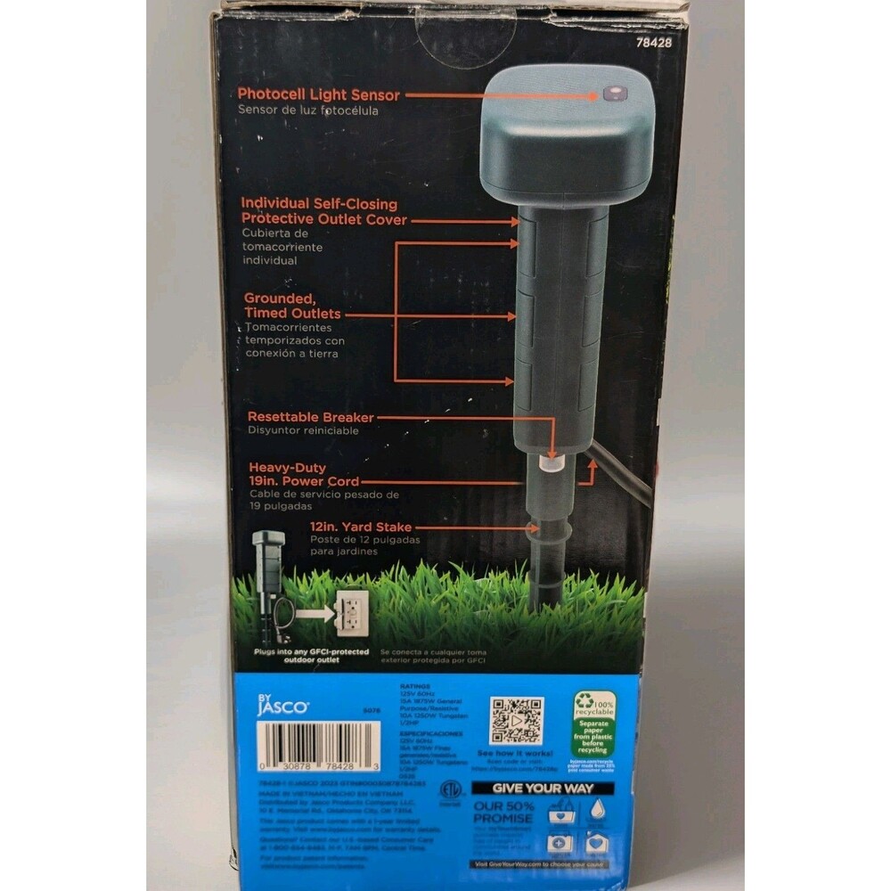 myTouchSmart 6 Outlet Outdoor Dusk to Dawn Timer Stake Weatherproof - Picture 3 of 4